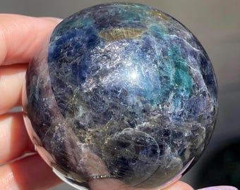 lolite with blue green Spinel, Sapphirine Rutile Kornerupine from Madagascar, Rare Collectible Gemstone Crystal Ball ( 429 )