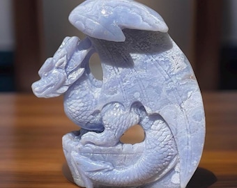 Blue Lace Agate HUGE Hand Carved Dragon Collector’s Edition, Natural Unique Gemstone Carving - #1