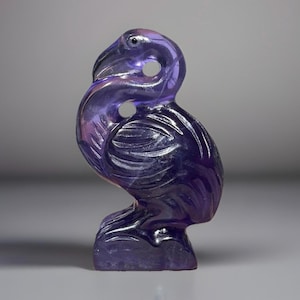Hand-Carved Purple Fluorite Flamingo Figurine – Unique Crystal Bird Sculpture for Collectors