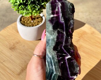 Rainbow Fluorite tower with raw edge | XL Fluorite Tower 6 inches | Unique Natural Crystal Home Decor