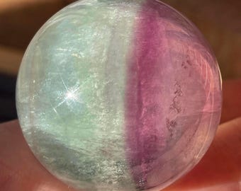 Watermelon Fluorite Sphere with Dendritic inclusions, UV Reactive HQ Fluorite Polished Ball (483)