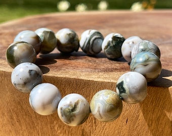 8th Vein Ocean Jasper Bracelet large beads. Orbicular Ocean Jasper, old stock, collectors edition