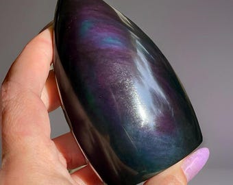 Rainbow Velvet Obsidian Crystal Flame, Beautiful Flashy Obsidian