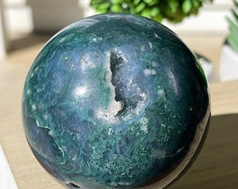 Blue Moss Agate Big Sphere, Mineral specimens Crystal Home Decoration