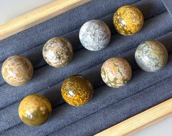 Orbicular Ocean Jasper Sphere, Natural Unique Madagascar Jasper Small Crystal Ball, Old Stock Ocean Jasper for Jewelry