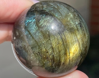 Spectrolite Labradorite  Sphere, Blue & Shimmering Gold Crystal Ball, Natural Polished Stone Decor, Unique Gemstone Gift (449)