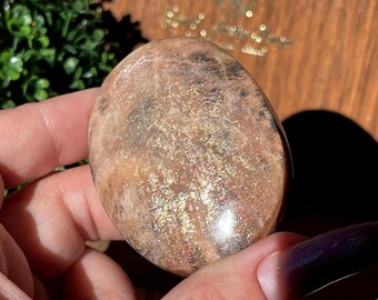 Rainbow Lattice Sunstone and Black Moonstone Palmstone - Rare Natural Crystal No. 73
