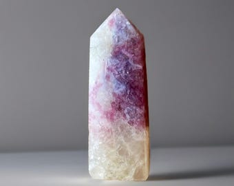 Unicorn Stone Tower - Pink Tourmaline Lepidolite Smoky - Madagascar Lepidolite Crystal Point - Natural Crystal Home Décor - Unique Gifts