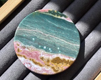 Ocean Jasper Disk: Madagascar Orbicular Crystal Slice (56 MM)