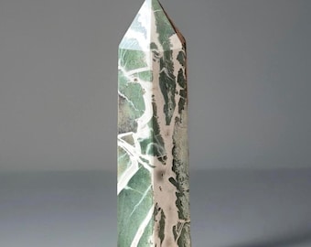 Unicorn Jasper Statement Tower, Unique Green Jasper Crystal Point, Natural Stone Home Accents & Decor (90)