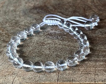 Himalayan Clear Quartz Adjustable Crystal Bracelet - 8mm Beads, Natural HQ Quartz Gemstone Beads, Layering Jewelry