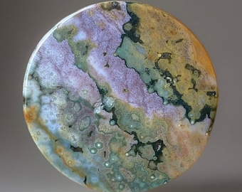 Ocean Jasper Purple - Green - Blue Round Polished Disk, Madagascar Jasper vein Slice, Orbicular Jasper