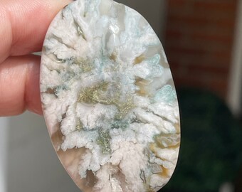 Green Flower Agate Palm Stone with Pink Flowers, Flower Agate HQ Crystals - #34