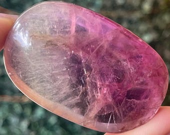 Raspberry Fluorite Palm Stone, Natural Polished Worry Stone, Crystal Pocket Specimen (33)