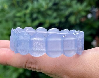Blue Druzy Chalcedony 17MM Beads Bracelet • HQ Rare SOFT Bangle Bracelet • Collectors Edition Crystal Jewelry