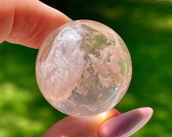 Snowflake Star Rose Quartz Sphere, Rare small Collectors White Garden Quartz, #40