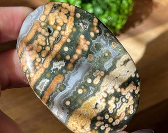 Veinless Ocean Jasper Large Palmstone, Marovato Orbicular Jasper Crystal Stone, Collectors Unique Colorful Ocean Jasper with Quartz
