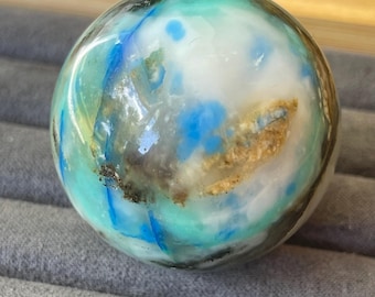 Shattuckite Chrysocolla Quartz Crystal Sphere, Vibrant Neon Blue Green Mineral, Poished Specimen Ball, Quantum Quattro Orb (51)