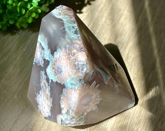 Turquoise Green & Pink Flower Agate Freeform, Jelly Agate Polished Stone, Energy Positive Crystal, Crystal Meditation
