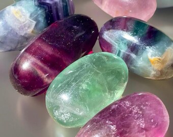 Rainbow Fluorite Tumble • Heart Throat Third-Eye & Crown Chakra • Meditation Pocket Stone