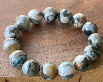 8th Vein Ocean Jasper Bracelet XL beads. Orbicular Ocean Jasper, old stock, collectors edition