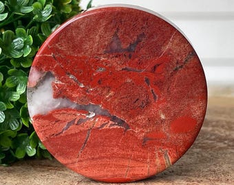 Red Jasper with Quartz Flat Disk Slice - #33, Crystal Pocket Rocks