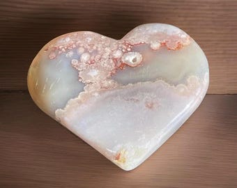 Flower Agate Heart, Natural Arctic Blue Agate & Pink Sakura Agate Crystal