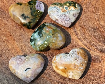 Ocean Jasper Blue - Yellow - Green - Pink Heart , Madagascar Ocean Jasper , Orbicular Jasper Carving , Orb Ocean Jasper