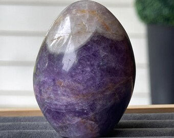 Amethyst & Smoky Quartz Freeform • Chevron Amethyst • Natural Polished Stone Flame • Crystal for Gifting Collecting