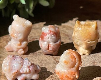 Tiny Fossilized Coral Animals , Small Crystal Carvings, Mini baby Bear, Sheep , Fox , Miniature Crystals, Coral Animal Beads