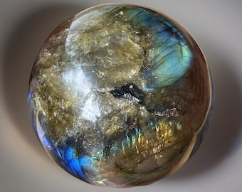 Labradorite Sphere - Mermaid Blue & Shimmering Gold Crystal Ball - Natural Polished Stone Decor - Unique Gift