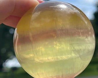 Candy Fluorite HQ Sphere with rainbow galaxy, Blue Green Pink Yellow Fluorite Crystal  Ball