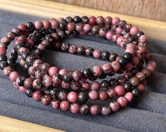 Rhodonite Beaded Bracelet - 5MM Beads • Staking Layering Jewelry Gift