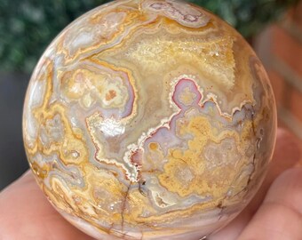 Crazy Lace Agate Sphere, Natural High Quality Agate from Indonesia, Yellow & Pink Crystal Ball (488)