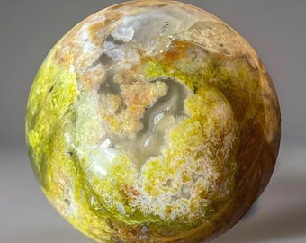 Green Opal Sphere, Natural Green Crystal Orb, Olive Green Polished Opal (77)