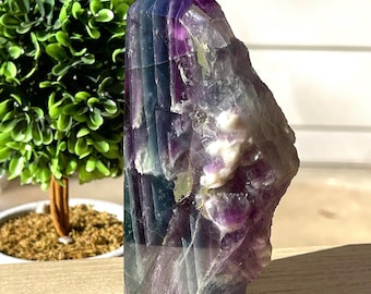 Rainbow Fluorite tower with raw edge, Large Purple Crystal