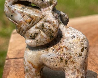 Madagascar Ocean Jasper Elephant Carving , Orbicular Jasper Animals , Orb Ocean Jasper