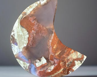 Money Agate Crescent Moon with Quartz, Fortune Agate Large Crystal Carving (76)