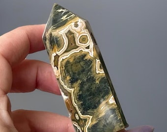 Ocean Jasper & Howlite Tower • Flower Green Jasper - White Howlite Crystal Point • Rare Unique Crystal Gem Gift