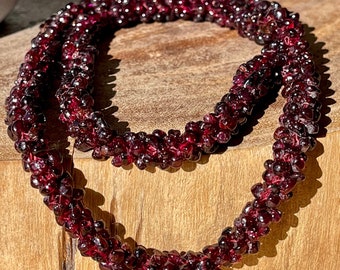 Garnet Handwoven Endless Necklace , AAA Quality Crystal beads, Red Garnet Beaded Necklace