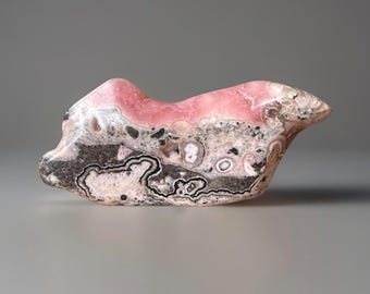 Rhodochrosite Slice from Argentina , Pyrite in Rhodochrosite Polished Crystal