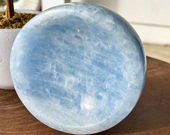 Blue Calcite XL Crystal Bowl • Crystal trinket plate • Natural Stone home decor • Crystal Display Dish