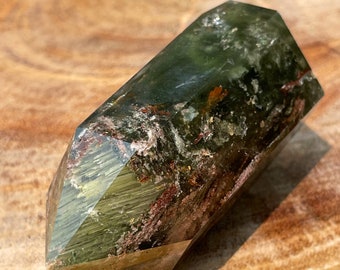 Garden Quartz Lodolite Point with green Rabbit Hair Rutile, Pink Garden Quartz Tower High Quality