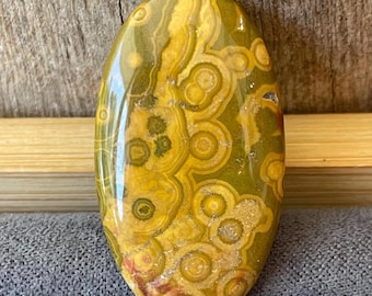 Kabamby Orbicular Ocean Jasper Flat Back - Cabochon Gemstone Oval Shape Mini Palmstone (126)
