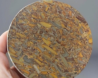 Ajooba  Fruit Jasper XL Round Slab Plate : Natural Colorful Crystal from India (480)