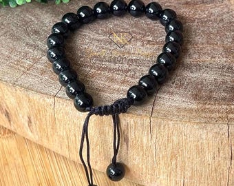 Black Tourmaline Adjustable Beaded Bracelet - #8MM