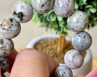 8th Vein Ocean Jasper Bracelet large beads. Orbicular Ocean Jasper, old stock, collectors edition