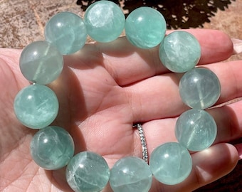 Fluorite XL 17mm Beads Statement Bracelet, High Quality Rare Big Size Gem Beads, AAA Grade Crystals, #13
