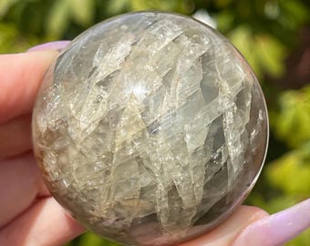 Natural Green Quartz with Muscovite Sphere, Unique Rare Crystal Orb