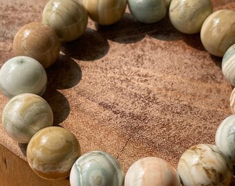 Ocean Agate Big Bead Bracelet , Orbicular Ocean Agate , Crystal Beads for him and her , White Eye Agate ,  collectors edition